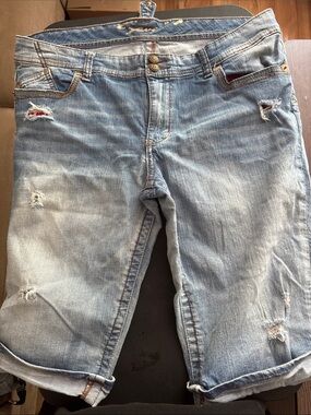 Women's Light Blue Distressed Denim Shorts